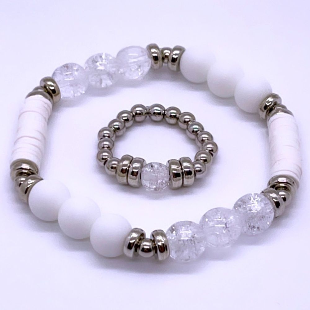 NWT Wool + Pepper Co. White Bracelet & Ring Set